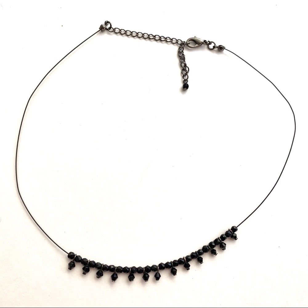 Delicate black bead necklace 15”-18”